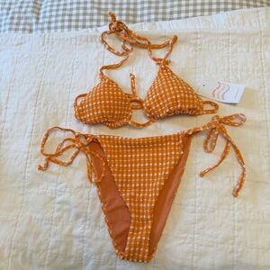 Dippin Daisys Bikini String Tie Orange Gingham Set (Medium) NWT